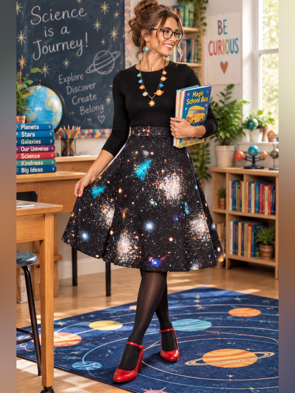 Handmade JWST Galaxy Skirt with Built-In Tulle Petticoat & Gems - Size S